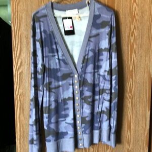 Snap front camo sweater